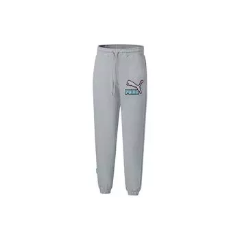 Puma Fandom Logo Drawstring Mid-Rise Knitted Sports Pants Men Bottoms Gray 537747-04 M