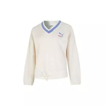 Puma Fashion V-образный вырез с повседневным принтом логотипа женские топы белые 537524-65 S