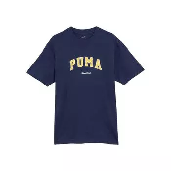 Puma Футболка с коротким рукавом и круглым вырезом, свободный узор, унисекс, цвет темно-синий 684366-14 M