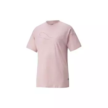 Puma Футболка с логотипом, однотонная, спортивная, с круглым вырезом и коротким рукавом, женская, розовая, 847690-36 M