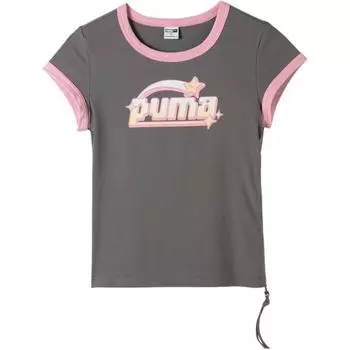 Puma Футболка Swxp Dd с буквенным принтом, цветными блоками, круглым вырезом, коротким рукавом, стандартная, женская, серая 628473-89 S