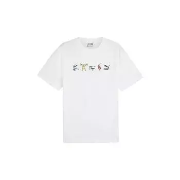 Puma Футболка унисекс с коротким рукавом и круглым вырезом, простой линейный принт, цвет белый 626933-02 S