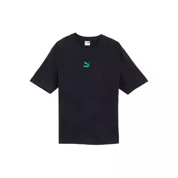 Puma Футболка унисекс с принтом логотипа, прямого кроя, круглым вырезом, коротким рукавом, спущенным плечом, черная 630111-01
