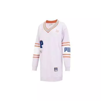 Puma Городской винтажный значок с логотипом и принтом, спортивное повседневное вязаное платье с длинными рукавами, женское платье фиолетового цвета 677380-17 L