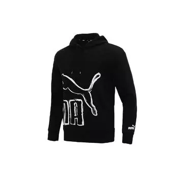 PUMA Graphic Print Casual Hoodie With Drawstring Design Men Tops Black 534512-01