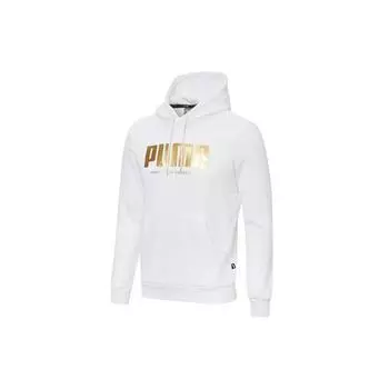 Puma Holiday Foil Print Спортивный пуловер с капюшоном Мужские топы Белый 586351-02 S