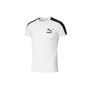 Puma Iconic T7 Colorblock Shoulder Short Sleeve T-Shirt Men Tops White 598251-02