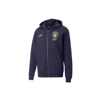 Puma Италия Чемпионат Европы 2021 года Победа Логотип Печать Капюшон Прямой Покрой Удобная Куртка Мужские Куртки Темно-Синий 769997-05 L