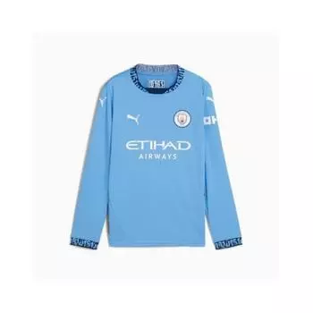Puma Junior Kids Soccer Jersey Mcfc Home Long Sleeve Replica Jersey Blue/116