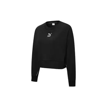 Puma Классический логотип Короткий спортивный свитшот с круглым вырезом Женская толстовка Черная 599189-01 XS