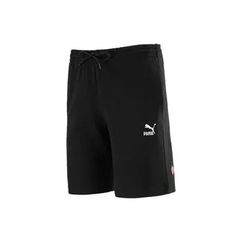 Puma Клубные шорты с вышитым логотипом, свободного кроя, со шнурком и средней талией, прямые, спортивные, повседневные, мужские, черные 533103-01