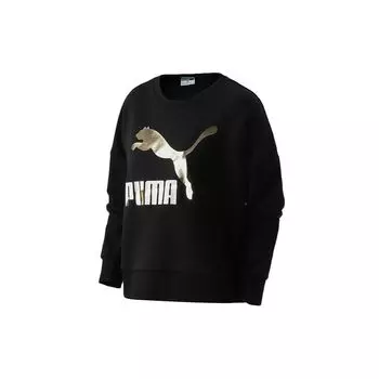Puma Контрастный цветной логотип с круглым вырезом толстовка женская топы черный 531382-51 M
