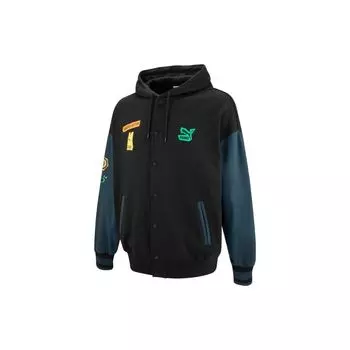 Puma Letter Logo Pattern Printed Color Block Hooded Long Sleeve Jacket Men jackets Black 539970-01