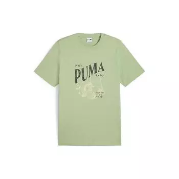 Puma Повседневная спортивная футболка с коротким рукавом и круглым вырезом с буквенным принтом, мужские топы SS24, светло-зеленые 629404-89 L