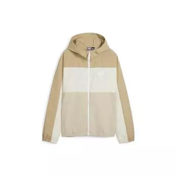 Puma Logo Print Color Block Windbreaker Jacket Women jackets Khaki 675372-83