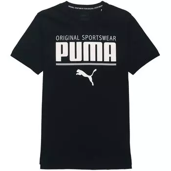 Puma Logo Print Crew Neck Спортивная футболка с коротким рукавом Мужские топы Черные 852240-01 S