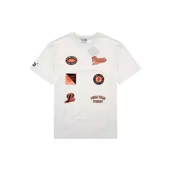 Puma Футболка с логотипом и геометрическим узором, круглым вырезом и короткими рукавами, мужские топы, белые 536921-65 L