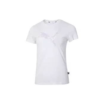 Puma Logo Print Round Neck Short Sleeve T-Shirt Women Tops White 670974-02 M