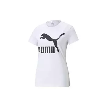 PUMA Logo Print Short Sleeve Training T Shirt Women Tops White 532281-02 L