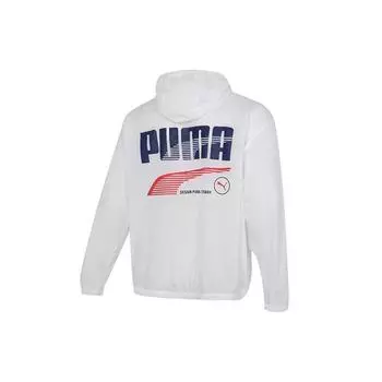 Puma Logo Print Спортивная ветровка с капюшоном Мужская верхняя одежда Белый 531487-02 M