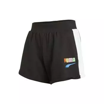 Puma Logo Print Sports Spliced Knit Shorts Women bottoms Black 534119-01