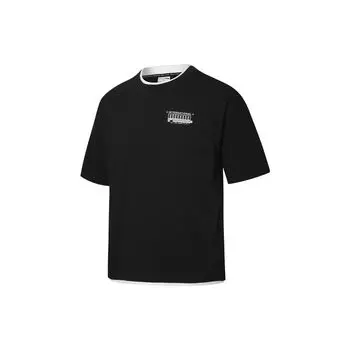 Puma Принт логотипа винтажная повседневная дышащая круглая горловина с коротким рукавом футболка унисекс топы черная 532257-01 S