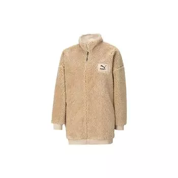 Puma Теплая флисовая куртка с воротником-стойкой и логотипом Sherpa, повседневная женская куртка светло-хаки 530293-12 XS