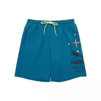 Puma Логотип с принтом, эластичной талией, повседневные шорты с буквами, мужские шорты синего цвета 536943-44 XXL