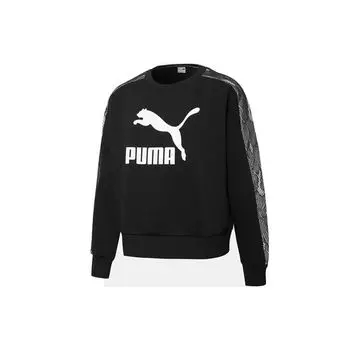 Puma Luxe Color Block Logo Print Флисовый свитшот Женские топы Черный 530306-01 XS