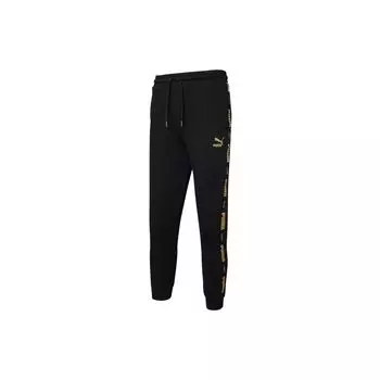 Puma Luxe Спортивные штаны с полосками по бокам, длинные зауженные вязаные спортивные брюки со средней талией, мужские брюки, черные 534966-01 L