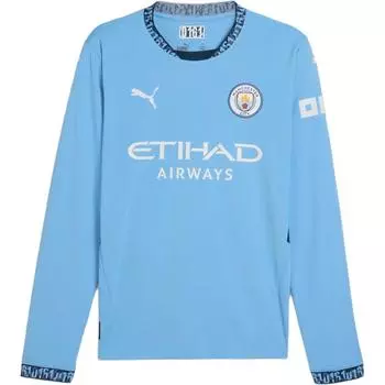 Puma Футболка с длинным рукавом Manchester City 2024-25 Home с логотипом и принтом в виде буквы, мужская, цвет Ocean-Blue 775076-01 L