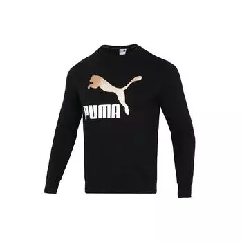 Puma Металлический золотой логотип пуловер с капюшоном мужские топы черный 535278-01 S