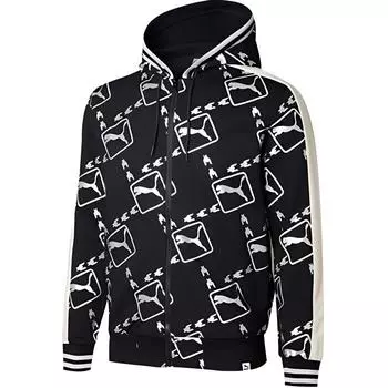 Puma Metallic Logo Print Повседневная куртка с капюшоном унисекс Верхняя одежда Черный 532177-01 L