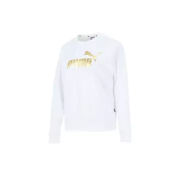 Puma Металлический золотой логотип с принтом, спортивная трикотажная толстовка с круглым вырезом, женская толстовка, белая 532682-02