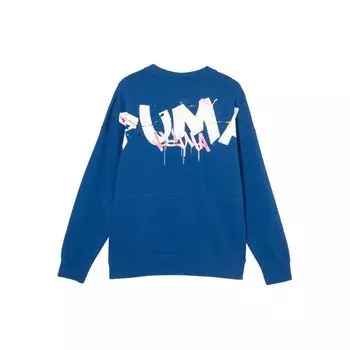 Puma Мужская толстовка Classics Ftp Crew Tr American Style, однотонная, с вышитым узором, с круглым вырезом, с длинным рукавом, с капюшоном, синяя 625829-17 S