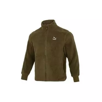 Puma Однотонная флисовая спортивная повседневная куртка с логотипом и воротником-стойкой из шерпы, мужская куртка армейского зеленого цвета 537699-62 S