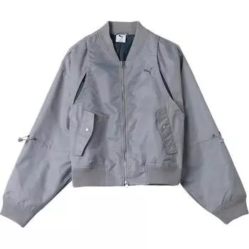 Puma Однотонная куртка с длинным рукавом на молнии, женские куртки, серая 633245-89 S