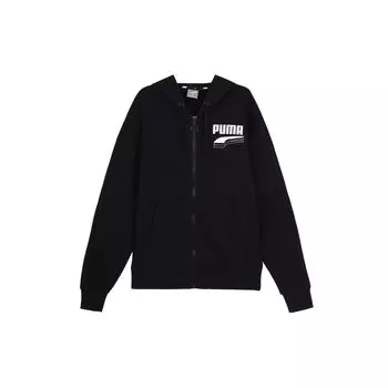Puma Однотонная мужская толстовка с капюшоном и логотипом бренда на молнии, черная 582733-21 S