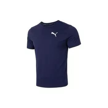 Puma Однотонная спортивная повседневная удобная дышащая футболка с круглым вырезом и коротким рукавом для бега и фитнеса, мужские топы темно-синего цвета 685644-06 XS