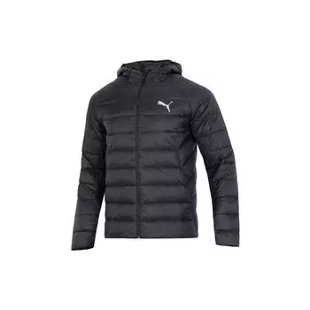 PUMA однотонный логотип, спортивная повседневная легкая пуховая куртка с капюшоном, мужская верхняя одежда, черный 672911-01 S