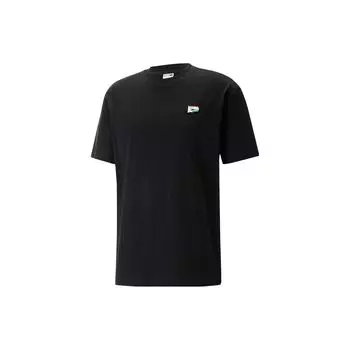 Puma Однотонный принт с круглым вырезом, облегающий свитер, короткий рукав, футболка унисекс, топы, черный цвет 620730-01 S