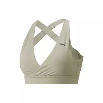 Puma Однотонный спортивный бюстгальтер с глубоким V-образным вырезом и перекрестной спиной, женское нижнее белье, березово-зеленый, многоцветный 523625-90 XS