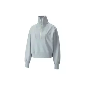 Puma Однотонный свитер с воротником-стойкой и вышитыми буквами, длинный рукав, женская куртка, платиново-серый цвет 537644-80 XS