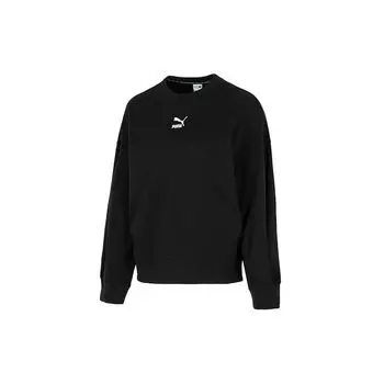 PUMA однотонный свободный повседневный пуловер с круглым вырезом, женские топы, черный 673570-01 2XL