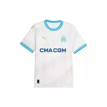 PUMA Olympique De Marseille 23/24 Домашняя майка с полосатой отделкой и буквенным принтом Мужские топы белые 771281-01 M