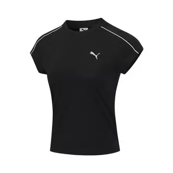 Puma Pack Collective Логотип Мода Пуловер с круглым вырезом Короткий рукав Приталенная футболка Женские футболки Черный 631715-92 XS