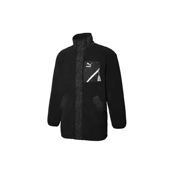 Puma Пейсли Кешью Цветок Накладной карман Искусственная овчина на флисовой подкладке с воротником-стойкой и логотипом Куртки унисекс Черные 534984-01 S