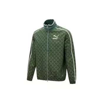 Puma Players Lounge Series Логотип Принт Стенд Воротник Куртка На Молнии Мужская Верхняя Одежда Зеленый 535800-25 XS