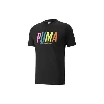 Puma Повседневная футболка с цветным буквенным принтом Мужские топы Черные 533623-01
