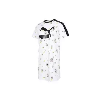 Puma Повседневное спортивное дышащее платье с цветочным принтом и буквами с коротким рукавом и круглым вырезом, женское платье белого цвета 532044-02 L